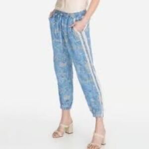 Johnny Was Cadance Blue Jacquard  Linen and Silk Blend Jogger Pants Size L